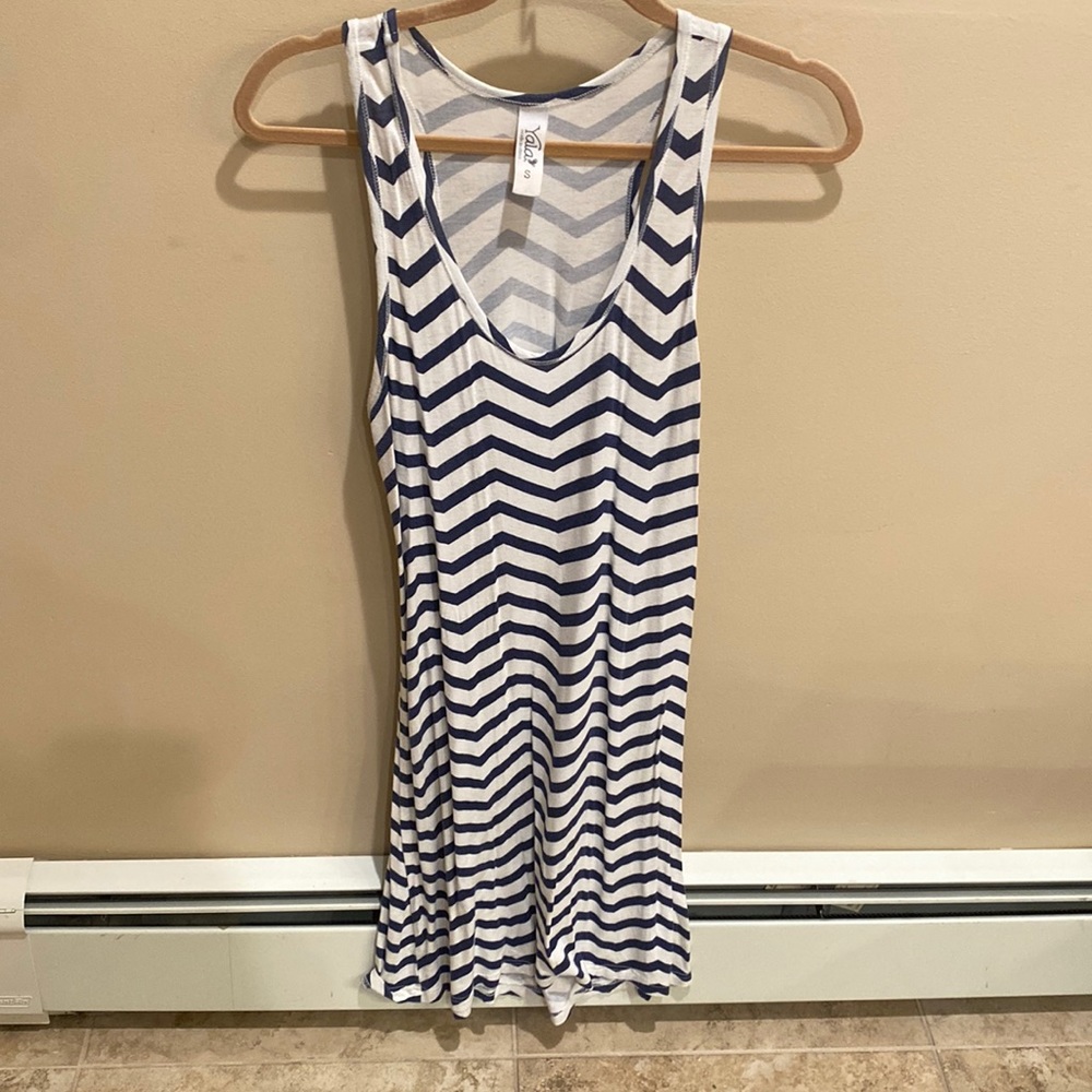 Yala Zig Zag Blue and White Racerback Dress Size Small